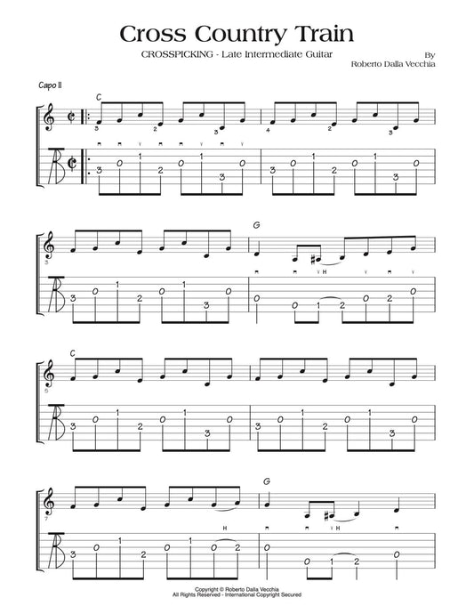 Sheet music and tablature for 'Cross Country Train' by Roberto Della Vecchia