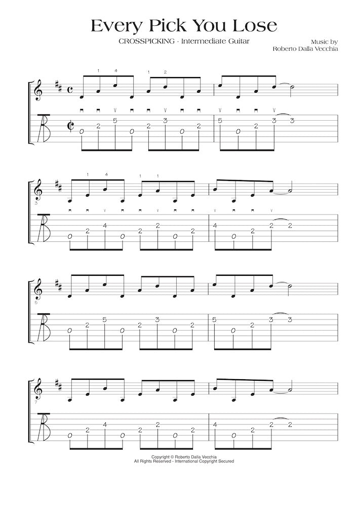 Guitar tablature sheet music for 'Every Pick You Lose' by Roberto Nicola Vecchi.
