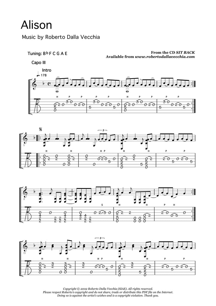 Alison - tablature Roberto Dalla Vecchia