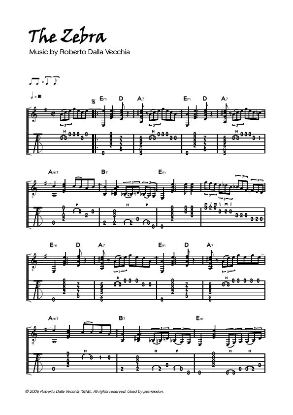 Tablature "The Zebra" Roberto Dalla Vecchia