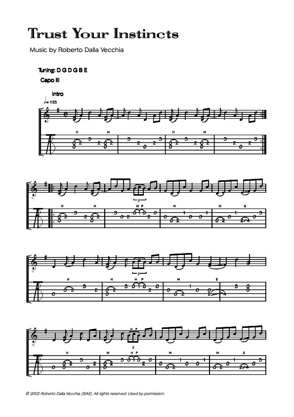 Tablature "Trust Your Instincts" Roberto Dalla Vecchia
