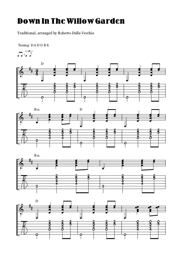 Down in the Willow Garden - Tablature
