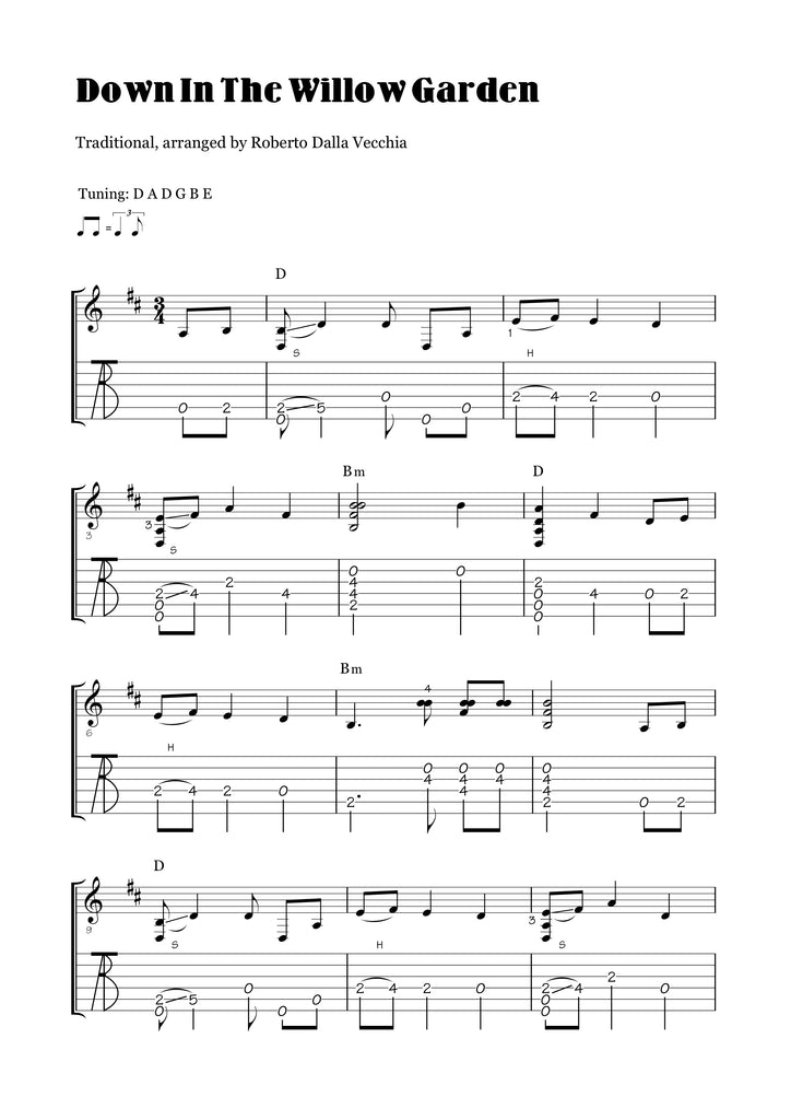 "Down in the Willow Garden" Bluegrass Guitar Tablature by Roberto Dalla Vecchia 