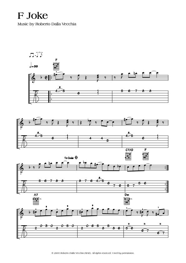 Tablature "F Joke" Roberto Dalla Vecchia 