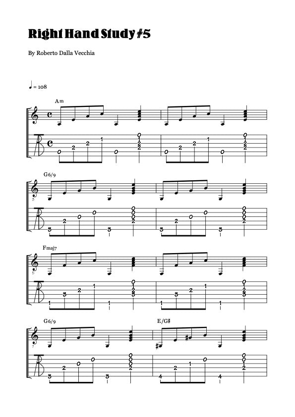 Right-Hand Study #5 Tablature Sample